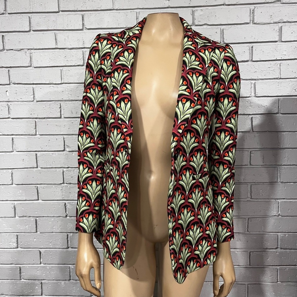 Alice + Olivia Macey Art Deco Floral Fan Print Notch Collar Blazer NWT Sz 2